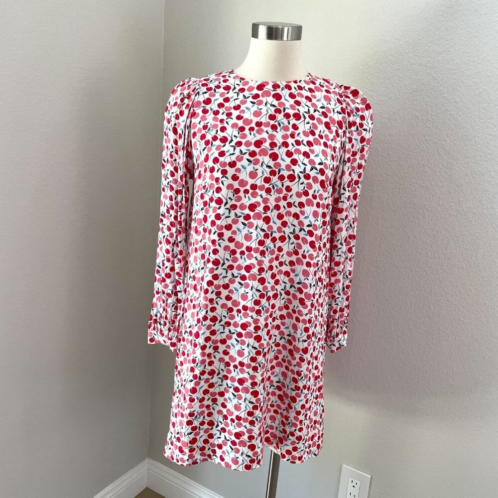 Loft Womens Small Cherry Print Shift Dress Long Sleeve Round Neck